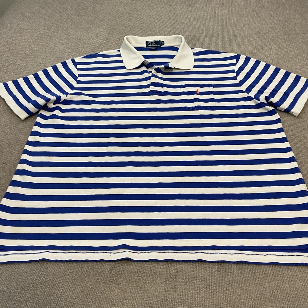 Vintage Polo By Ralph Lauren Rugby Shirt Mens 4XL Blue Stripe 90s Pony Logo